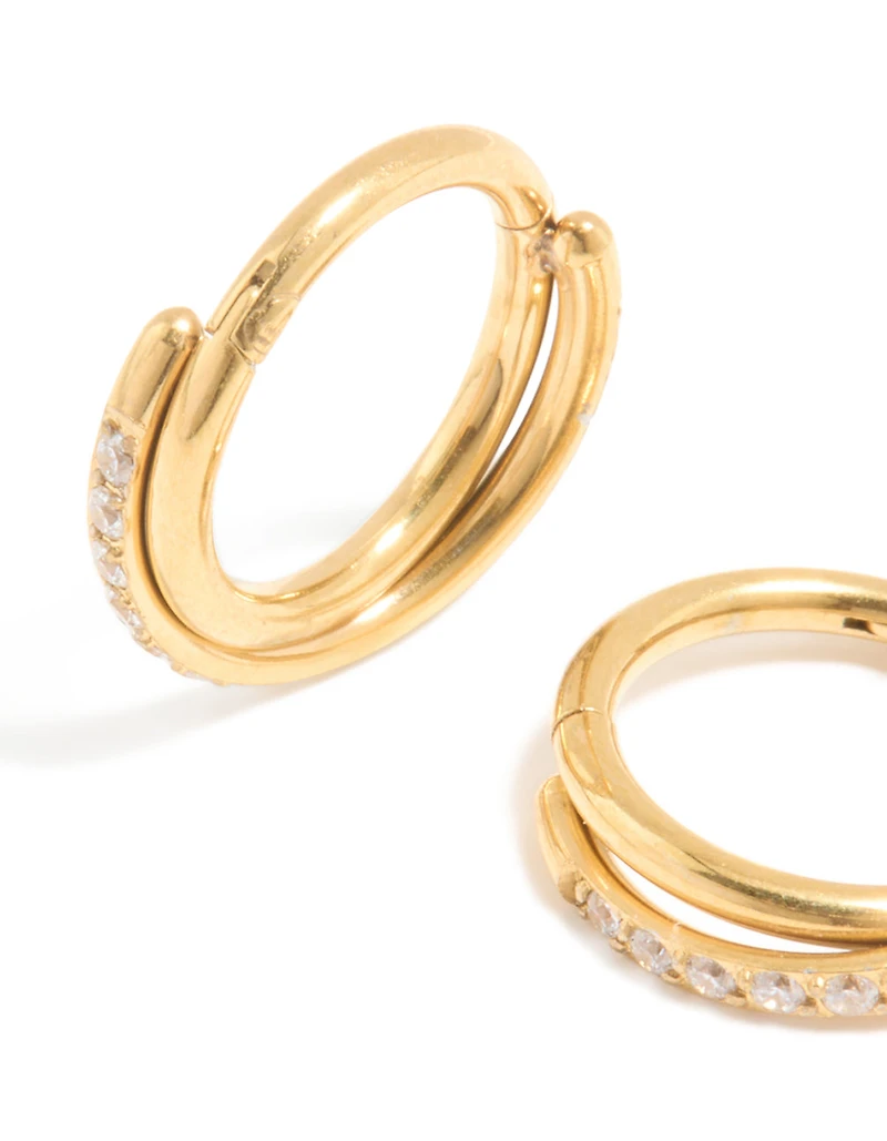 Gold Plated Surgical Steel Cubic Zirconia Crossover Double Sleeper Earrings