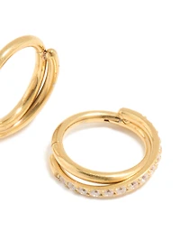 Gold Plated Surgical Steel Cubic Zirconia Crossover Double Sleeper Earrings