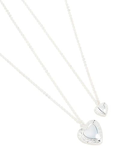 Silver Plated Heart Necklaces 2 Pack