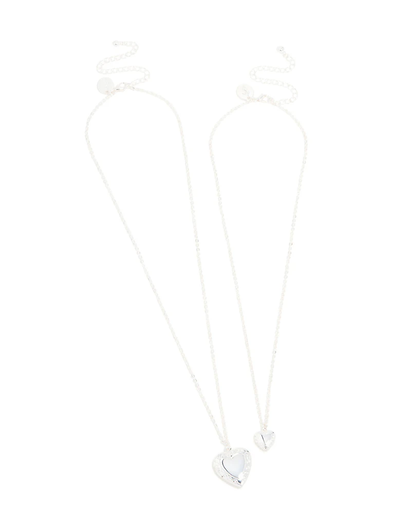 Silver Plated Heart Necklaces 2 Pack