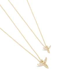 Gold Plated Cubic Zirconia Flying Angel Necklaces 2-Pack