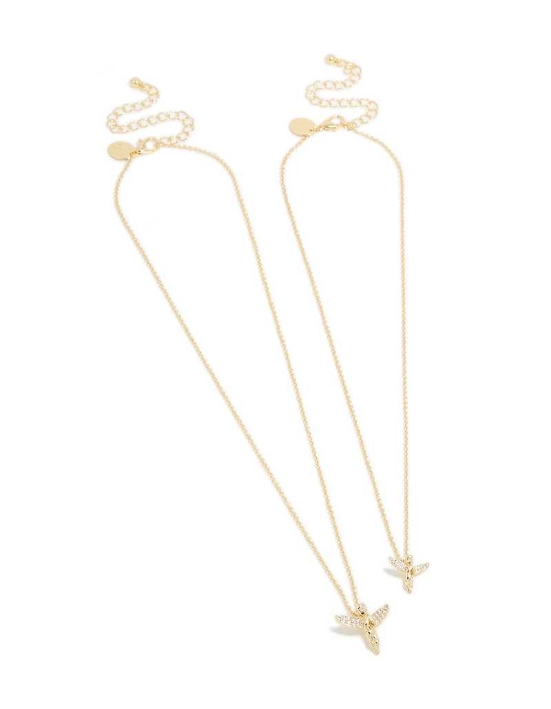Gold Plated Cubic Zirconia Flying Angel Necklaces 2-Pack