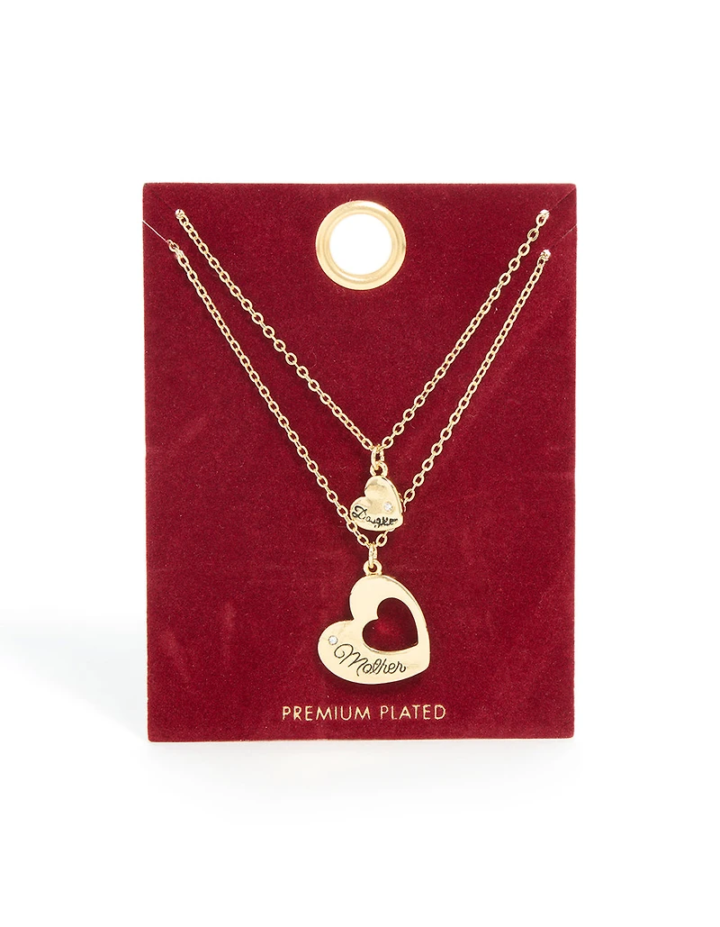 Gold Plated Mother & Daughter Heart Necklaces 2-Pack