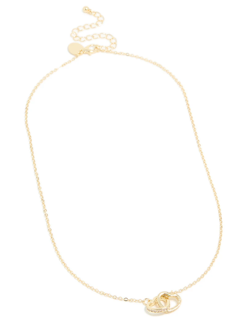 Gold Plated Cubic Zirconia Pave Heart Link Necklace