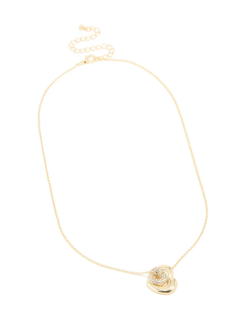 Collier diamant en forme de cœur bulle plaqué or