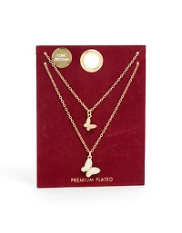 Gold Plated Cubic Zirconia Butterfly & Pearlised Butterfly Necklaces 2 Pack