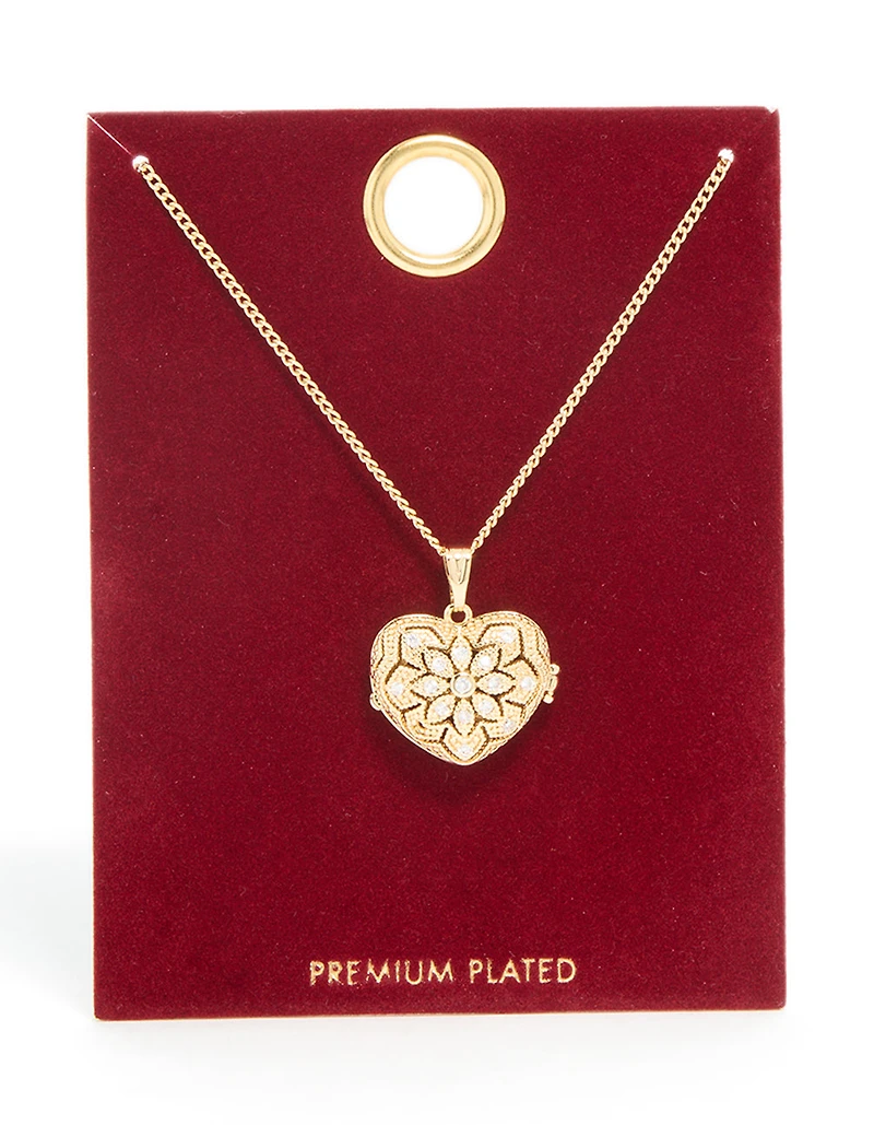 Gold Plated Cubic Zirconia Heart Locket Necklace