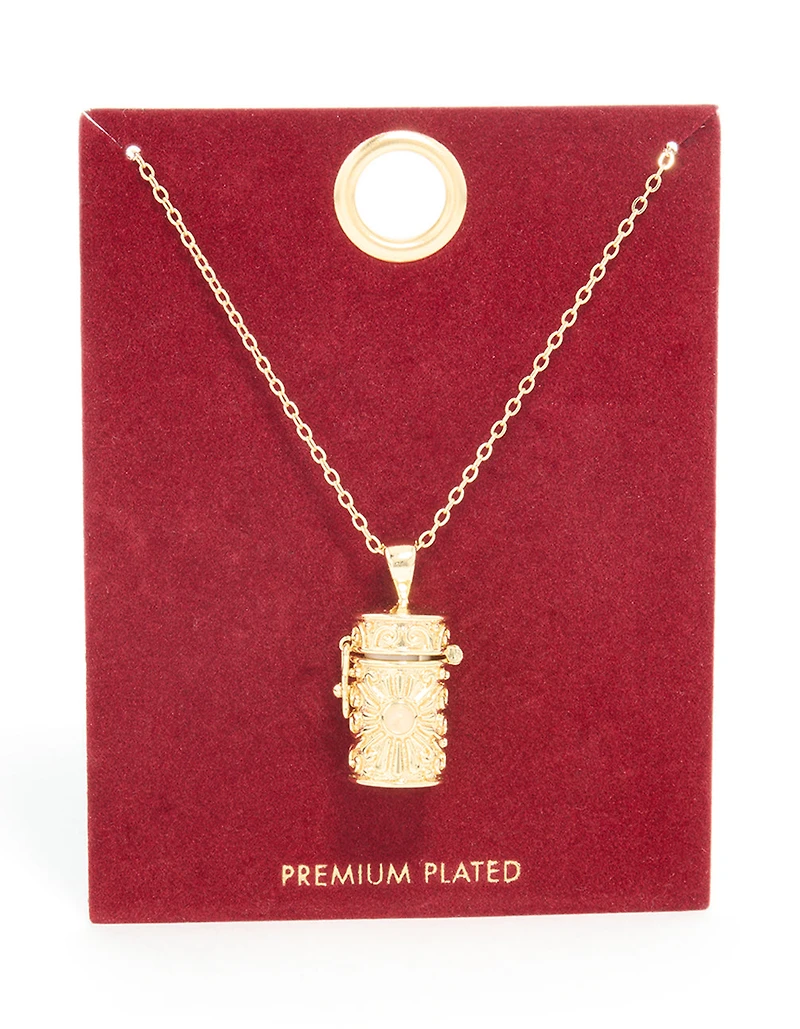 Gold Plated Barrel Pendant Necklace