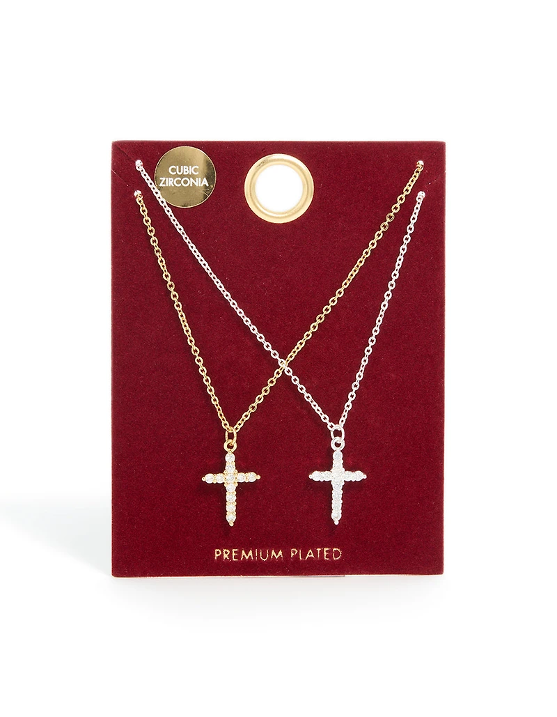 Colliers pendentifs en zircone cubique en croix plaquée métal mixte en paquet de 2