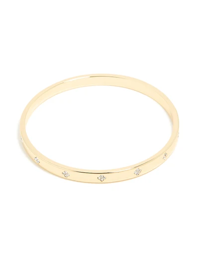 Gold Plated Diamante Flower Bangle