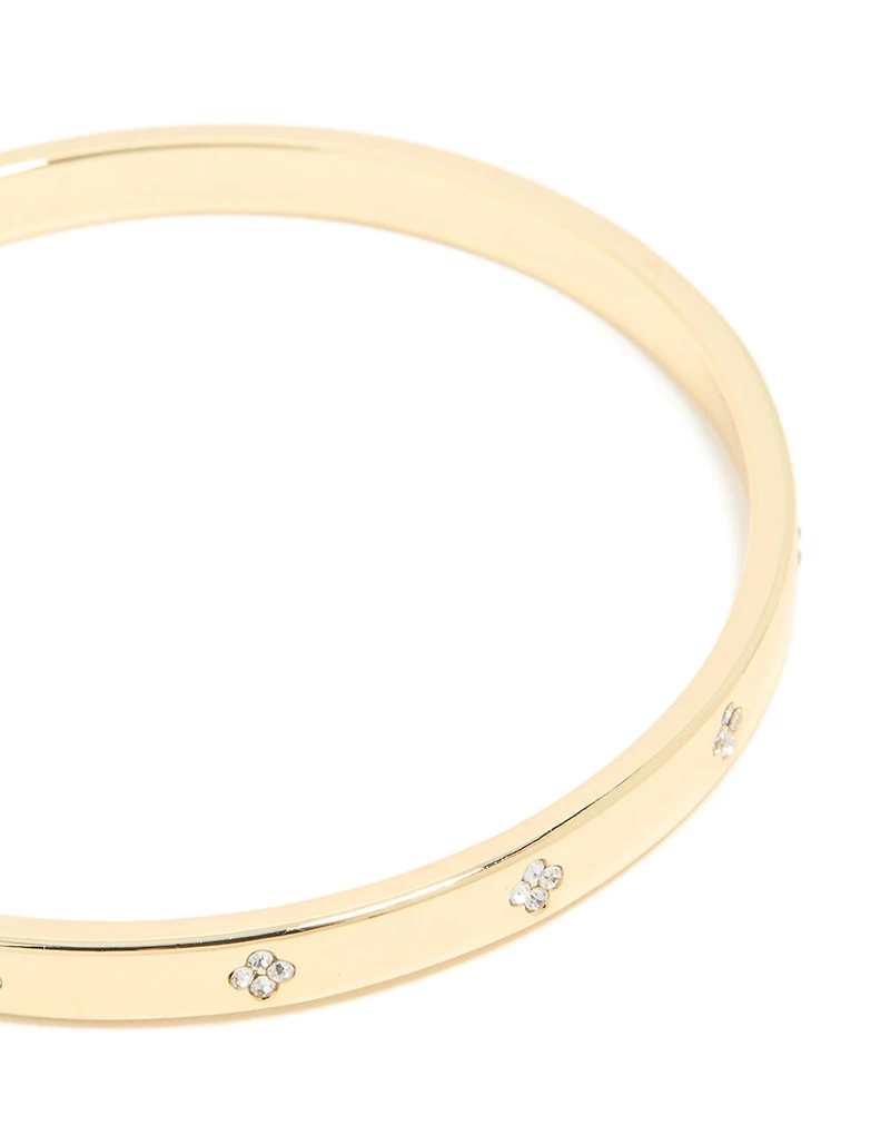 Gold Plated Diamante Flower Bangle