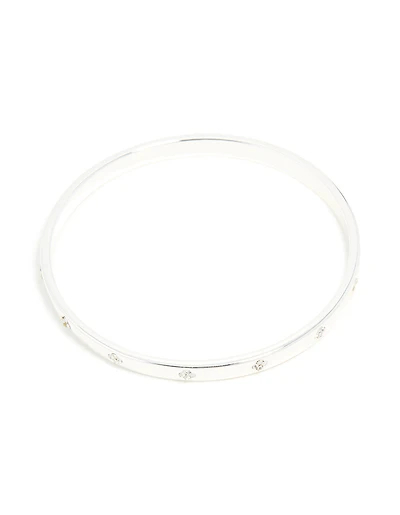 Silver Plated Diamante Flower Bangle