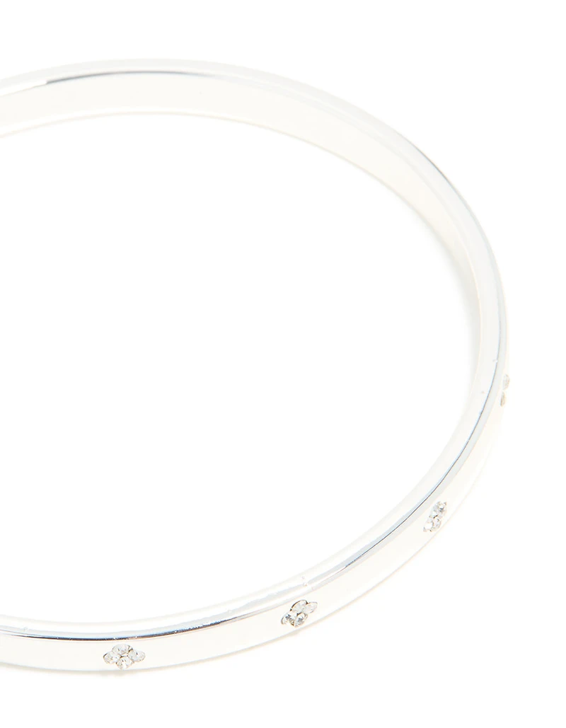 Silver Plated Diamante Flower Bangle