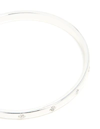 Silver Plated Diamante Flower Bangle