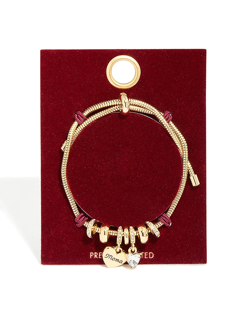 Gold Plated Diamante 'Mama' Heart Charm Toggle Bracelet