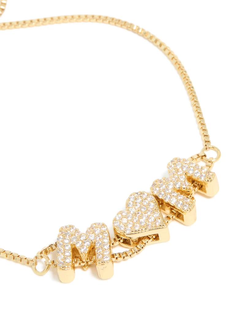 Gold Plated Cubic Zirconia 'Mum' Bubble Heart Toggle Bracelet