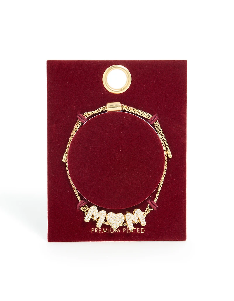 Gold Plated Cubic Zirconia 'Mum' Bubble Heart Toggle Bracelet