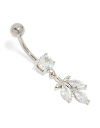 Titanium Diamante Leaf Drop Belly Bar