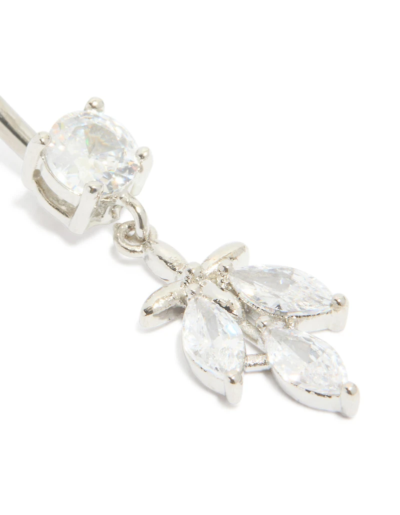 Titanium Diamante Leaf Drop Belly Bar