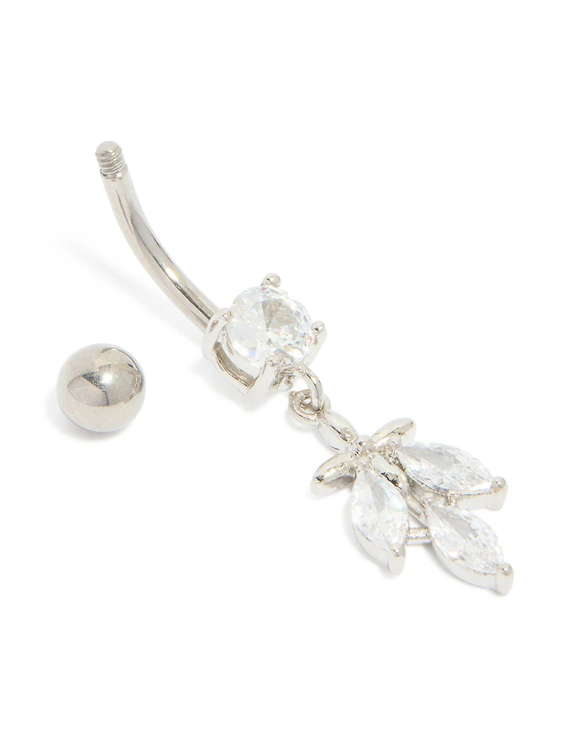Titanium Diamante Leaf Drop Belly Bar