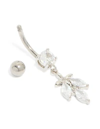Titanium Diamante Leaf Drop Belly Bar