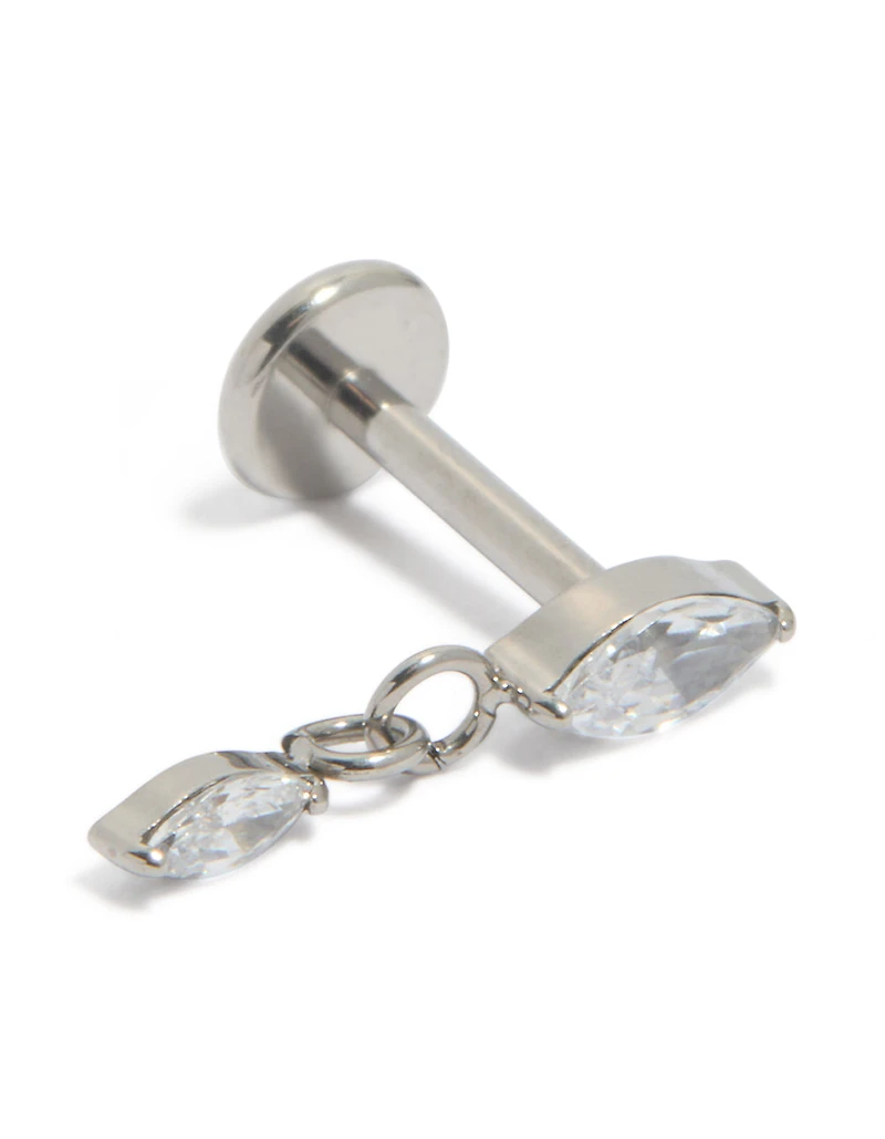 Titanium Diamante Marquise Drop Single Flat Back Stud