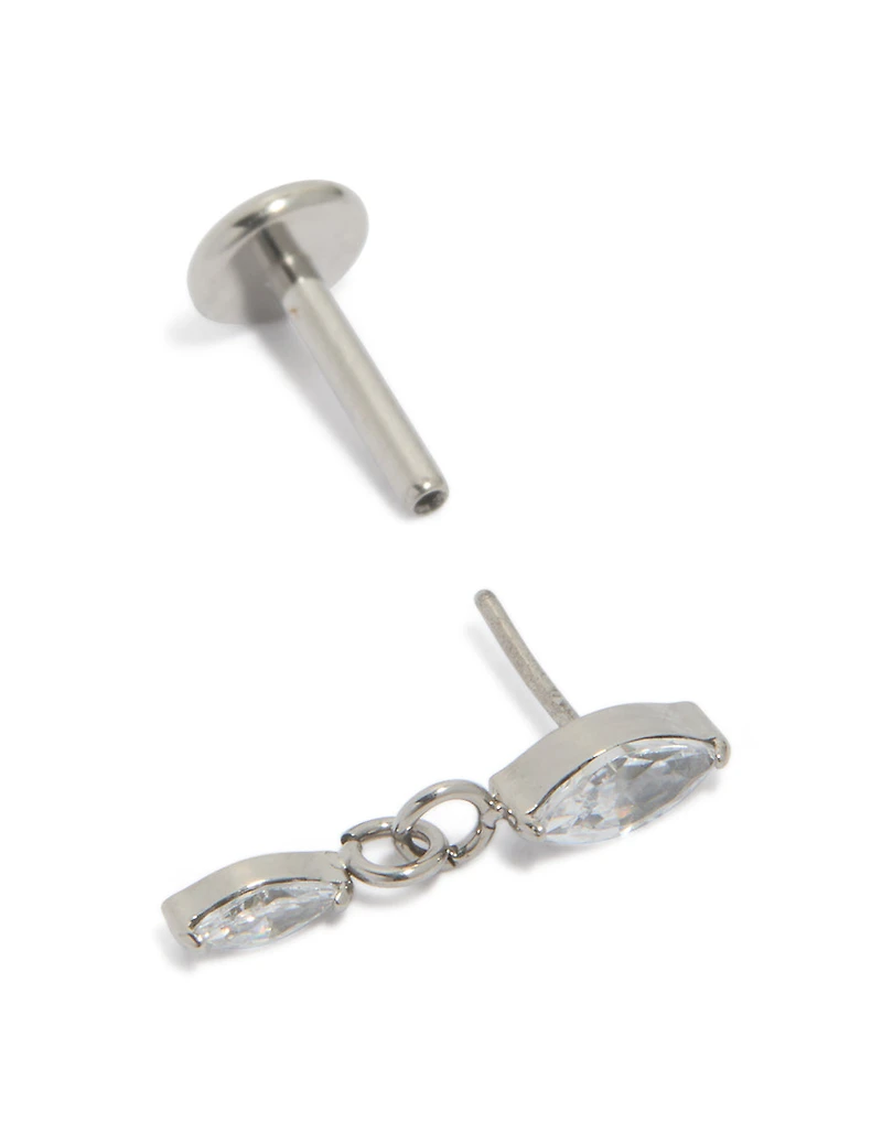 Titanium Diamante Marquise Drop Single Flat Back Stud