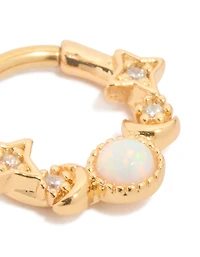 Anneau cliquant en opale céleste en titane plaqué or