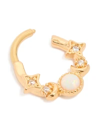 Anneau cliquant en opale céleste en titane plaqué or