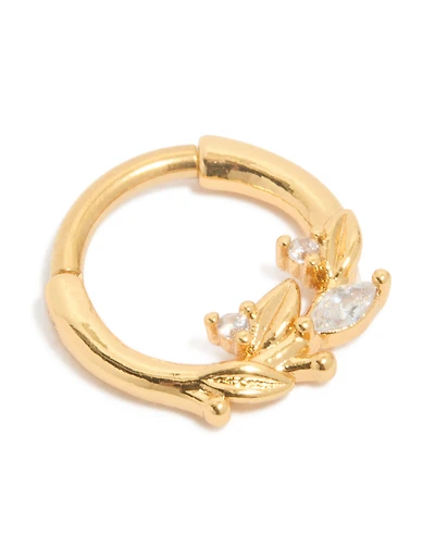 Anneau cliquant en feuilles de zircone en titane cubique plaqué or