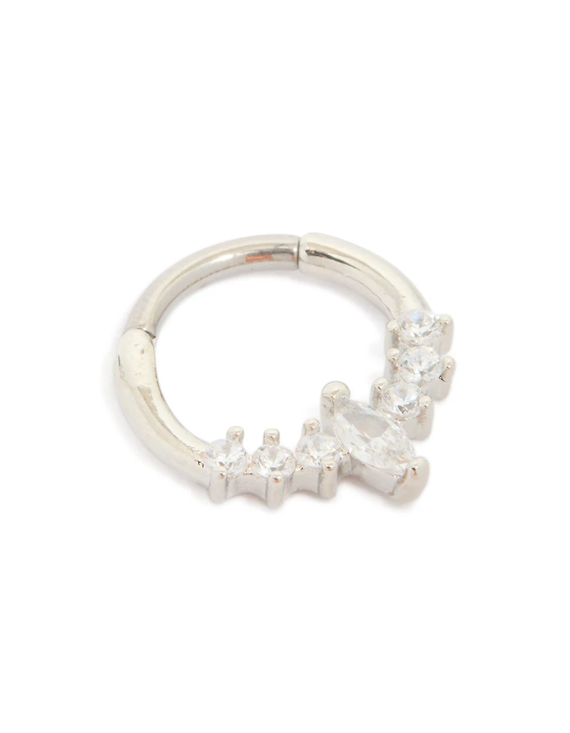 Anneau à clic en titane diamant rond détaillé