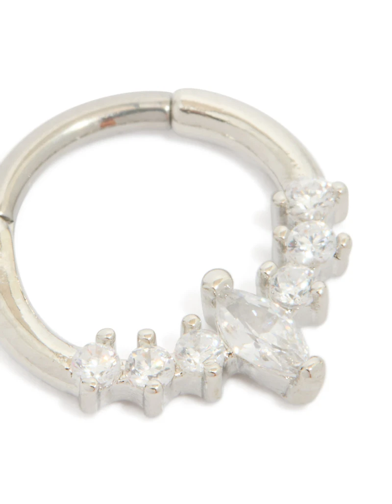 Anneau à clic en titane diamant rond détaillé