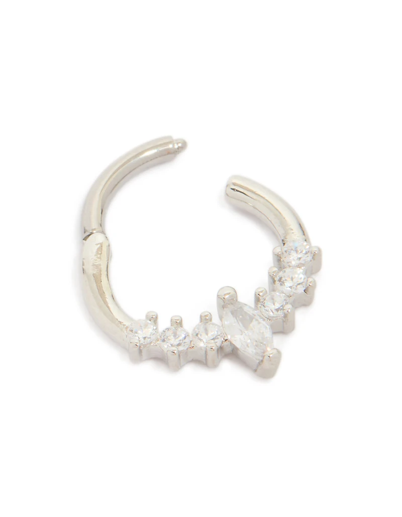 Anneau à clic en titane diamant rond détaillé