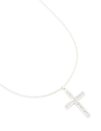 Silver Plated Diamante Box Cross Necklace