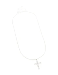 Silver Plated Diamante Box Cross Necklace