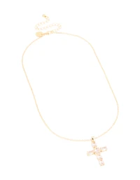 Gold Plated Cubic Zirconia Large Oval Cross Necklace