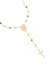 Collier laçat noir perlé et croix plaqué or