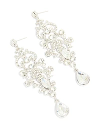 Silver Diamante Fancy Swirl Drop Earrings