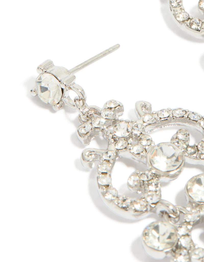 Silver Diamante Fancy Swirl Drop Earrings
