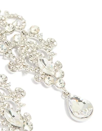 Silver Diamante Fancy Swirl Drop Earrings