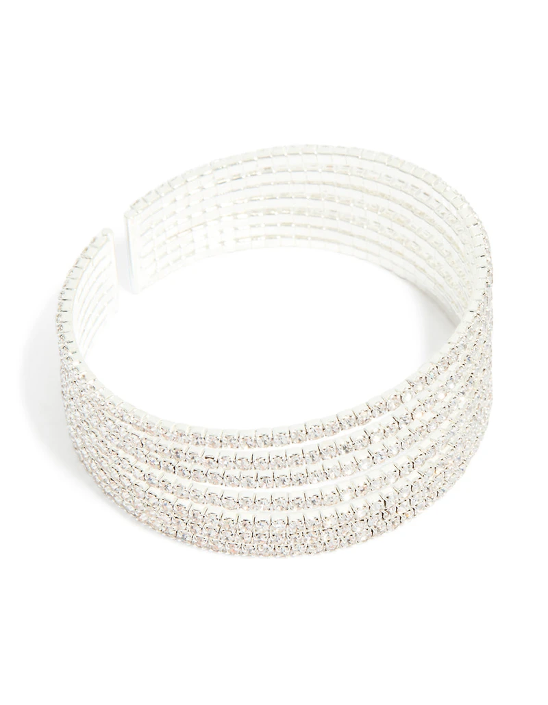 Silver Diamante Shiny Seven Layered Wrist Cuff