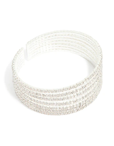 Silver Diamante Shiny Seven Layered Wrist Cuff
