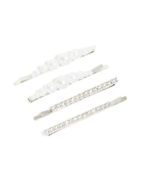 Bloc de 4 pinces multi-perles argentées