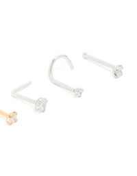 Mixed Metal Surgical Steel Cubic Zirconia Nose Studs & Rings 6-Pack
