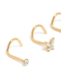 Gold Plated Surgical Steel Butterfly & Classic Nose Studs 3-Pack
