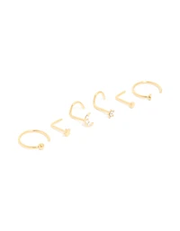 Gold Plated Surgical Steel Celestial Nose Studs & Rings 6-Pack