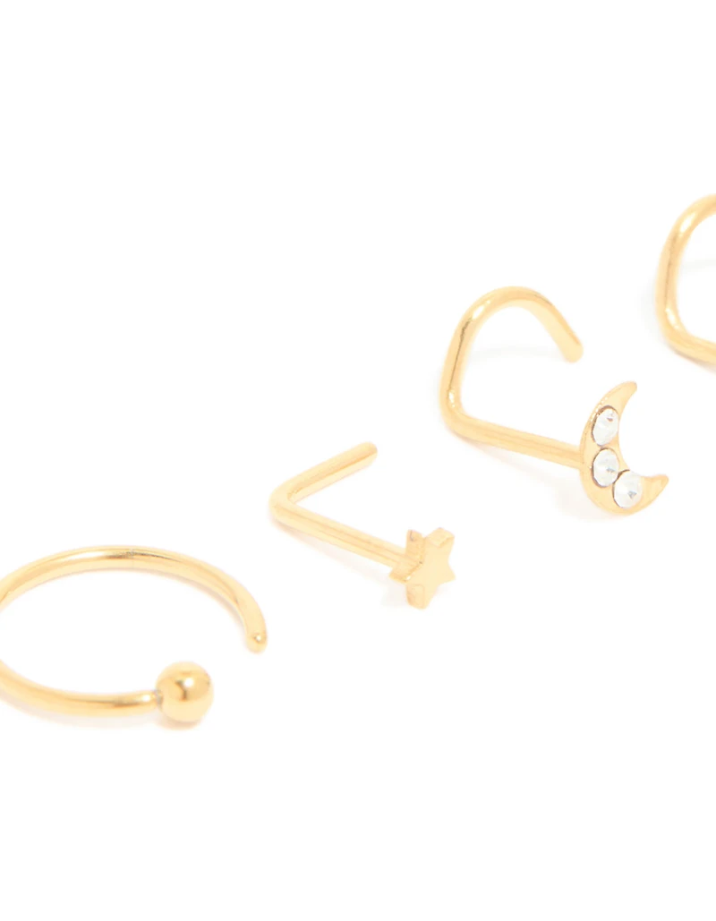 Gold Plated Surgical Steel Celestial Nose Studs & Rings 6-Pack