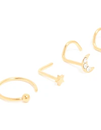 Gold Plated Surgical Steel Celestial Nose Studs & Rings 6-Pack