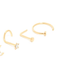 Gold Plated Surgical Steel Celestial Nose Studs & Rings 6-Pack