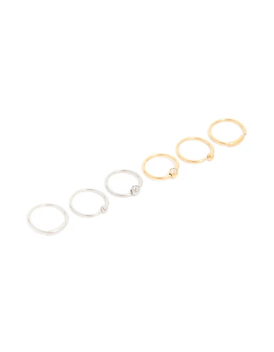 Mixed Metal Surgical Steel Open Nose Rings 6-Pack